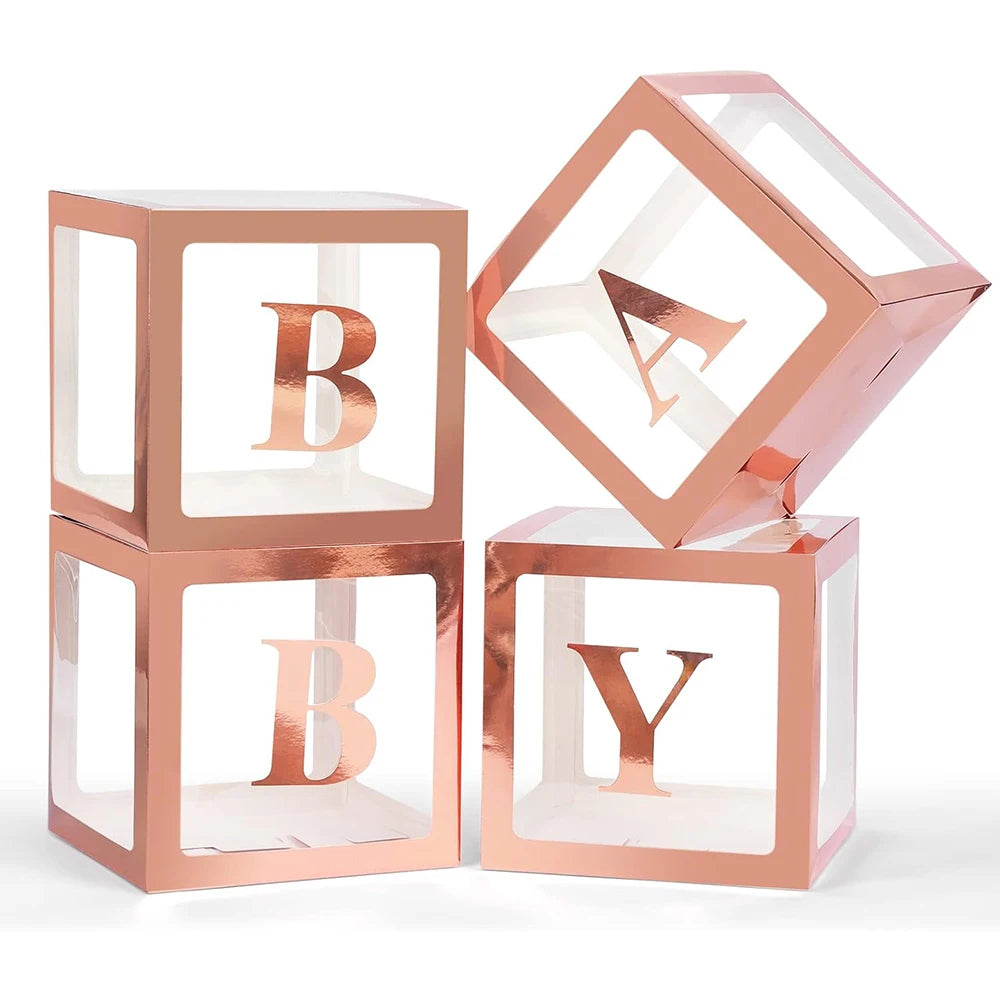 Baby Boxes with Letters 30cm/25cm for Baby Shower Transparent Balloon Box Blocks Birthday Party Gender Reveal Party Decorations