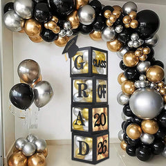 Runtowo 1set 2026 Black Graduation Balloon Box ,Graduation Party Decorations ,Class of 2026 Party Background Decor