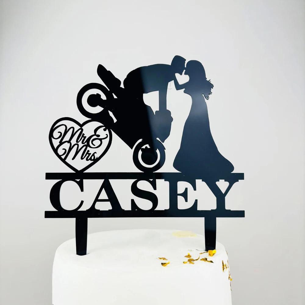 Personalized Cake Topper For Wedding Party Cake Decoration Topper Custom Couple Name Wedding  Bride Drags Groom From Motorcycle