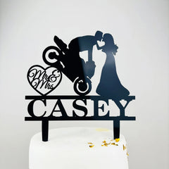 Personalized Cake Topper For Wedding Party Cake Decoration Topper Custom Couple Name Wedding  Bride Drags Groom From Motorcycle
