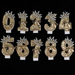 Luxury Gold Glitter Crown Number Birthday Candles, Rhinestone Bow Cake Topper, Atmosphere Decor for Party, Wedding, 18th Birthda