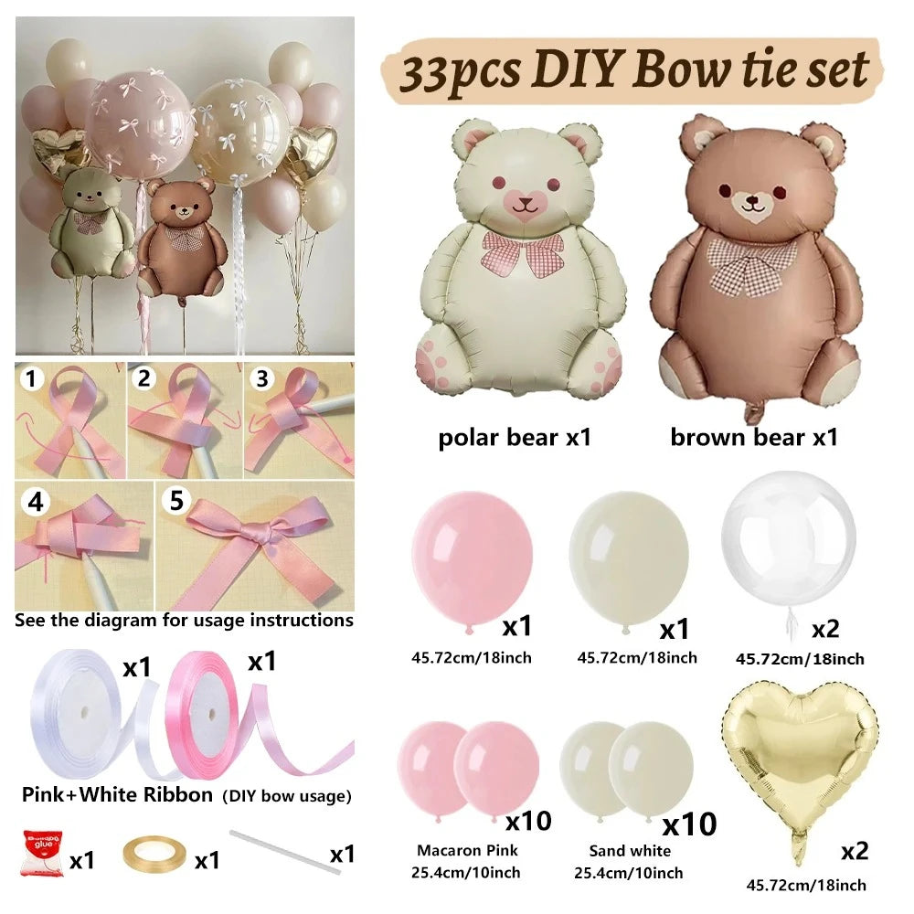 Cartoon Bear Transparent Bobo Balloon Set DIY Bow