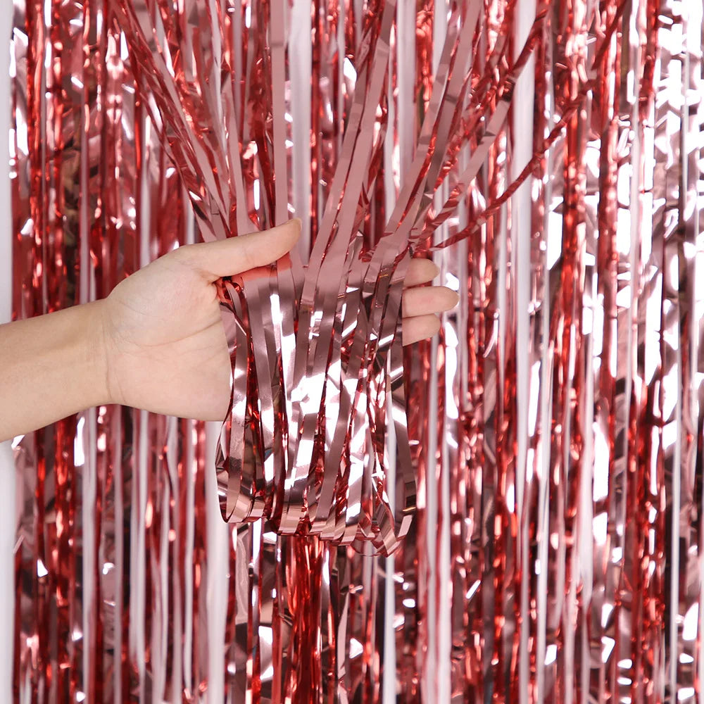 Metallic Tinsel Foil Fringe Backdrop Curtain