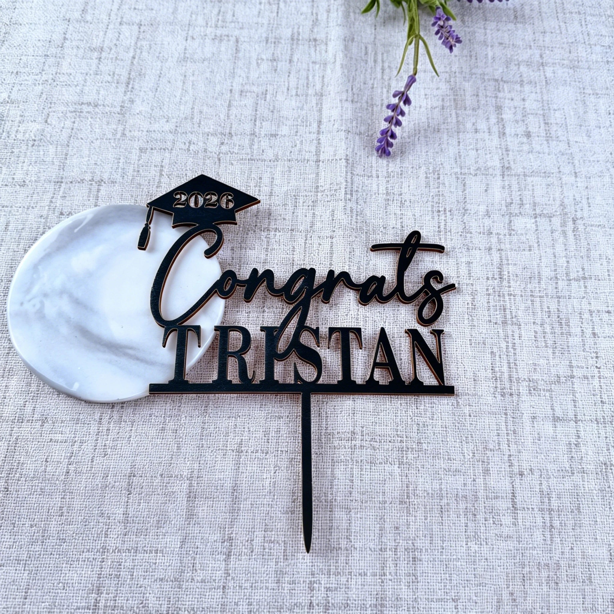Personalized Congrats Grad Cake Topper Custom Name Graduation Cap Cake Decoration for High School & College Graduation Party