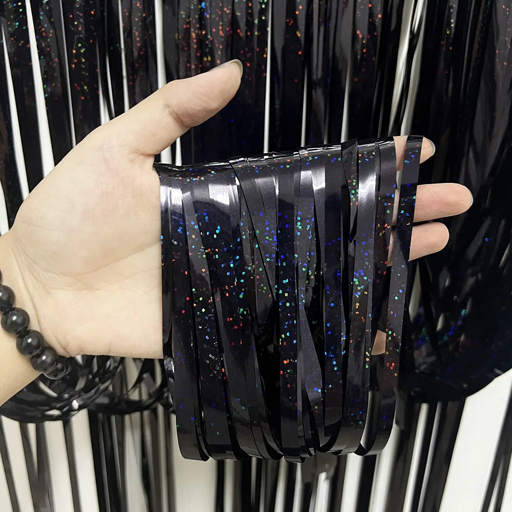 Metallic Tinsel Foil Fringe Backdrop Curtain