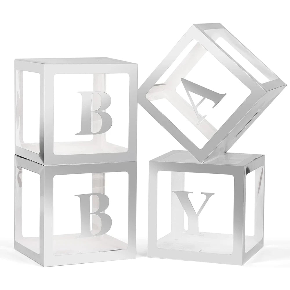 Baby Boxes with Letters 30cm/25cm for Baby Shower Transparent Balloon Box Blocks Birthday Party Gender Reveal Party Decorations