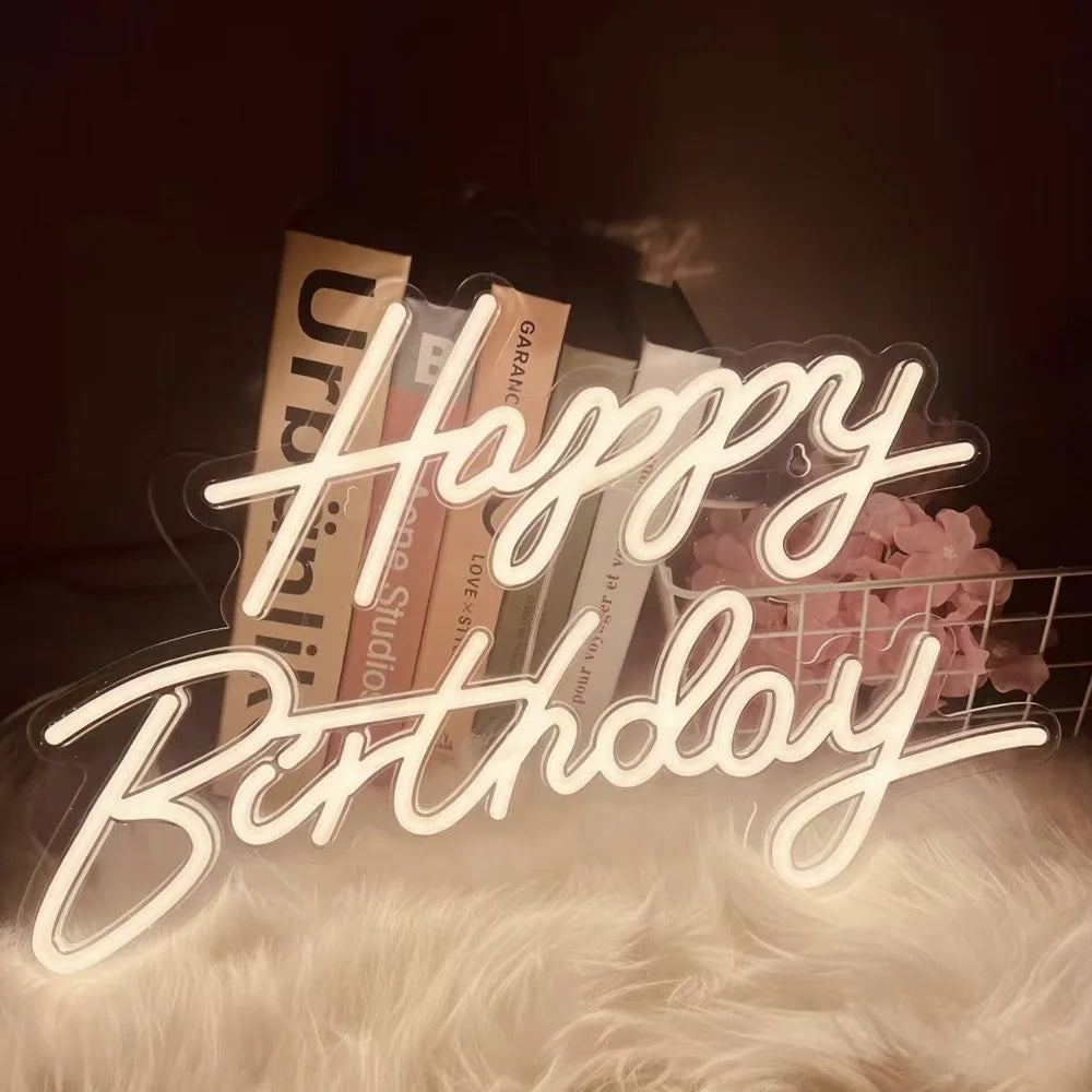 Happy Birthday Neon Sign LED – USB&AAA Powered Neon Light Wall Decor for Party Bedroom Living Room Birthday Decoration
