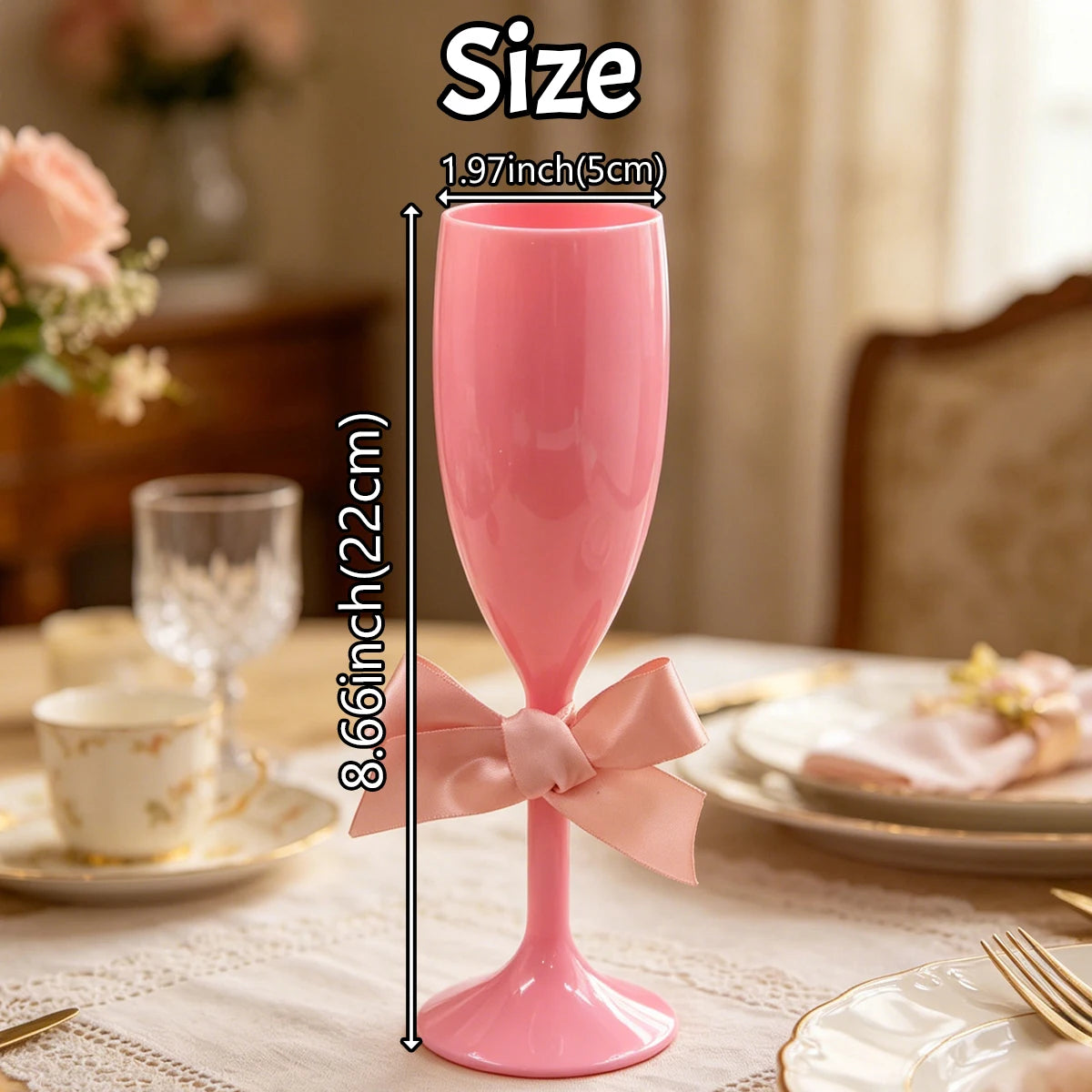 Colorful Bow Champagne Flute Cups Reusable Acrylic Wine Glasses for Birthday Bachelorette Engagement