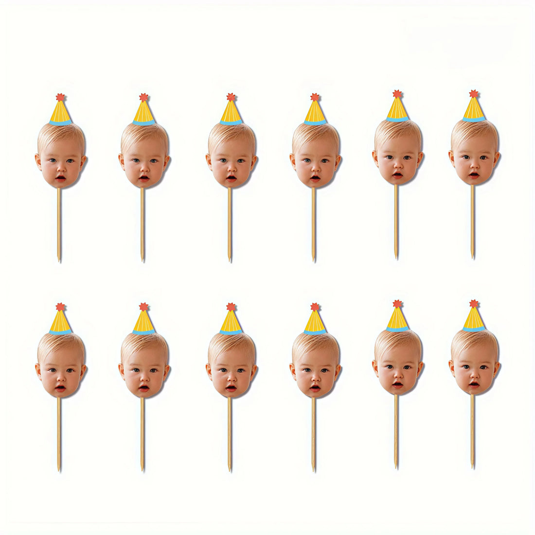 Personalized Face Cake Picks with Party Hats
