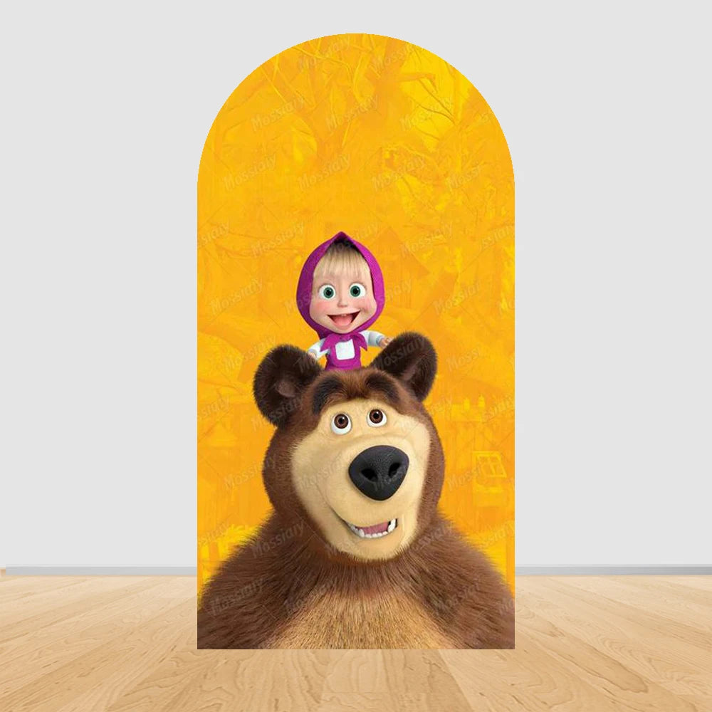 Children's Birthday Theme Arch Backdrop Girl and Bear Baby Shower Party Decor Kids Baptism Photo Photography Background Supplies