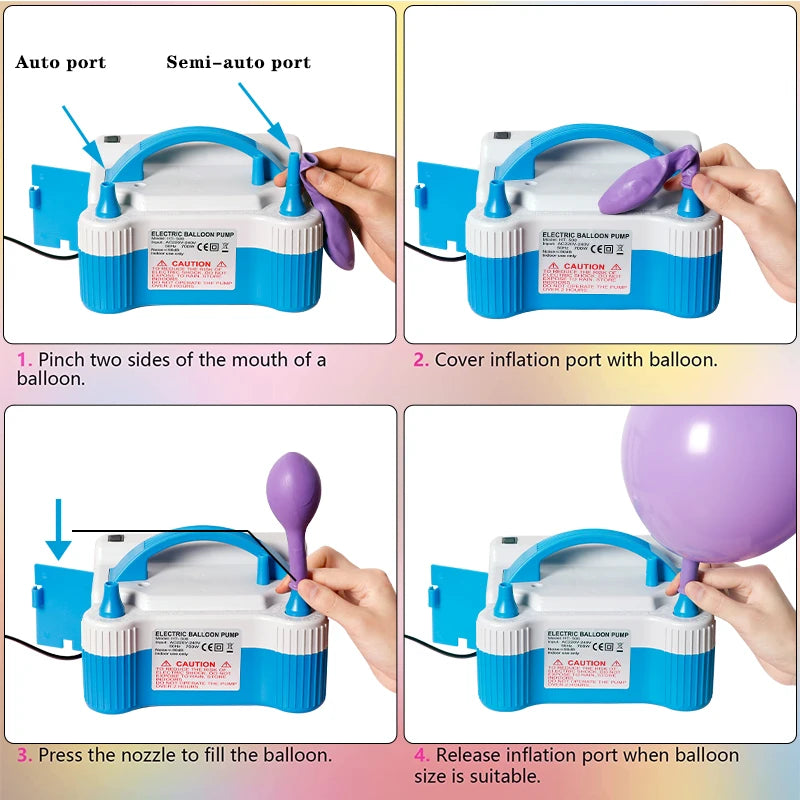 220V Electric Balloon Air Pump Inflator Dual-Nozzle Latex Globos Machine Blower for Birthday Party Arch Column Stand Inflatable