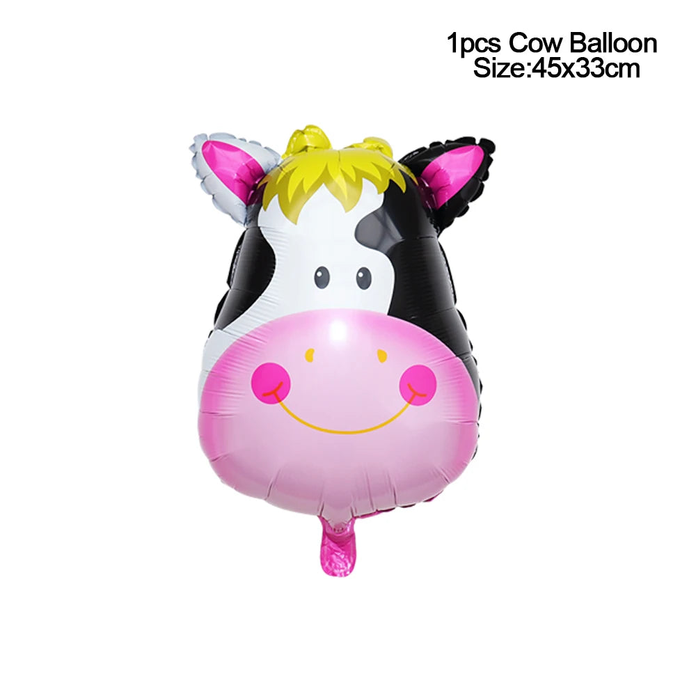 Pink Farm Animals Party Tableware & Decoration Set