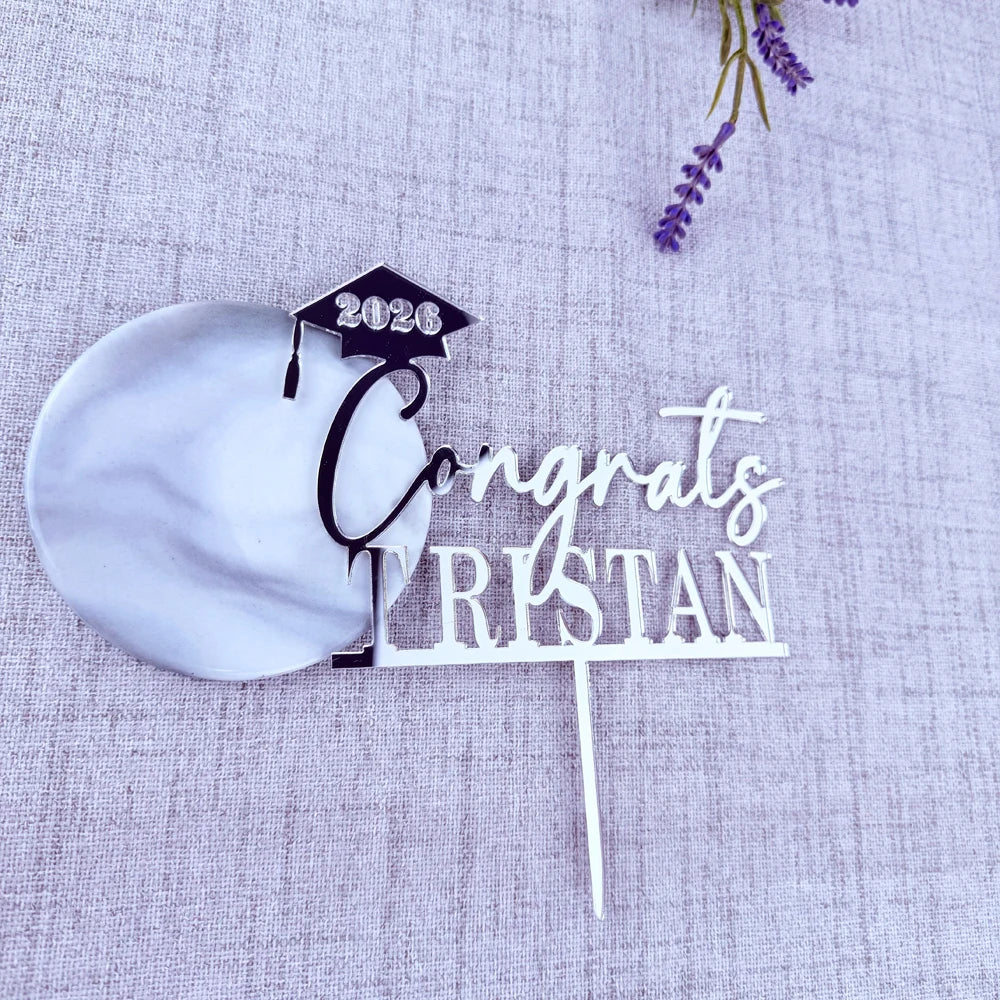 Personalized Congrats Grad Cake Topper Custom Name Graduation Cap Cake Decoration for High School & College Graduation Party