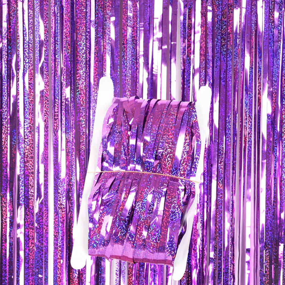 Metallic Tinsel Foil Fringe Curtains Photo Backdrop Glitter Streamers Foil Fringe Backdrop Curtain for Xmas Wedding Background
