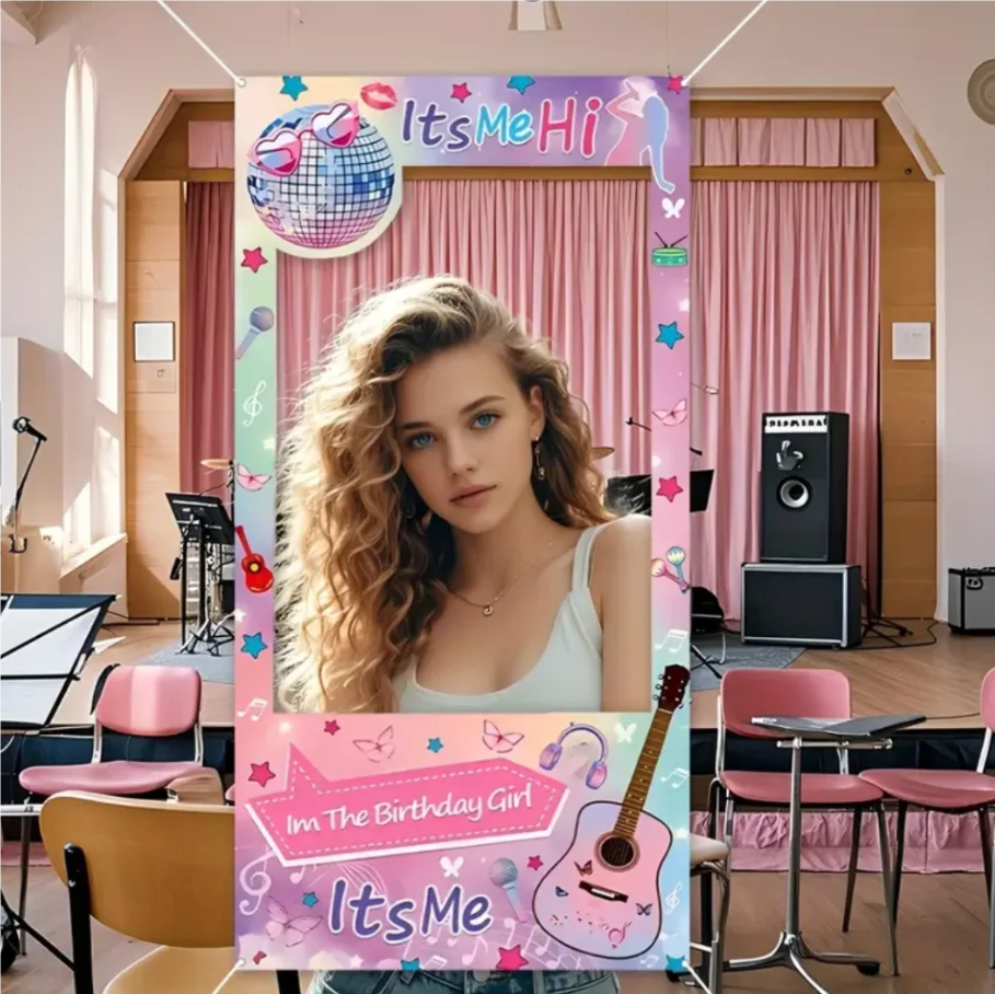 Music Party Pink Photo Booth Props Frame Disco Backdrop Birthday Party Decorations Violin Concert Butterfly Photography Backgrou