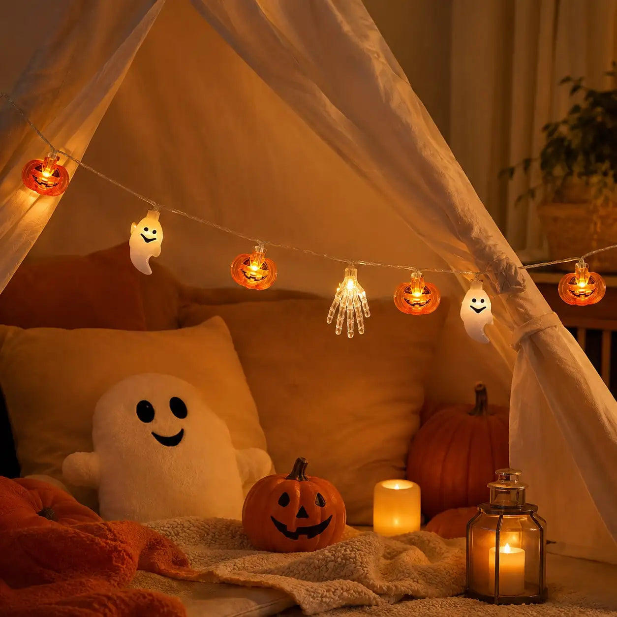 1pc 10/20/40 LED Halloween Pumpkin Ghost Skeleton Hand String Lights Battery Powered Fairy Lights For Home Party House Decor
