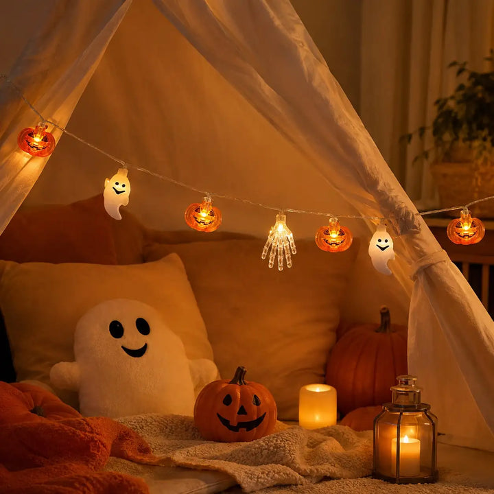 1pc 10/20/40 LED Halloween Pumpkin Ghost Skeleton Hand String Lights Battery Powered Fairy Lights For Home Party House Decor