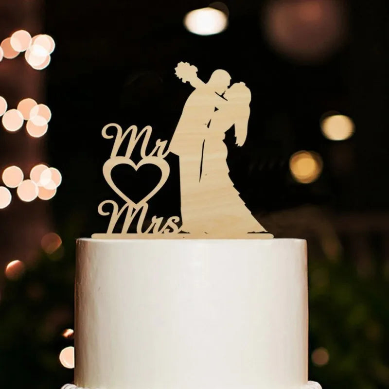 Ins Mr&Mrs Happy Wedding Cake Topper Black Acrylic Bride Groom Valentine's Day Party Cake Topper Wedding Gift Dessert Decoration