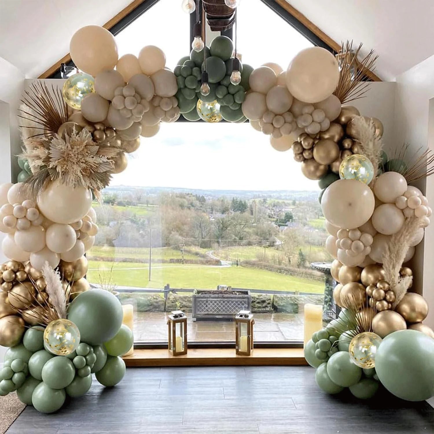 226PCS Sage Green & White Sand Balloon Arch Kit: Green, Beige, Gold Metallic & Confetti Balloons Garland for Birthday, Wedding,