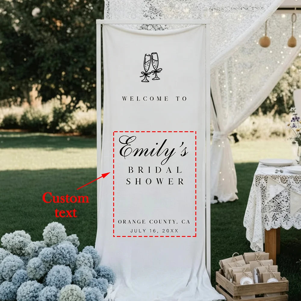 Personalized Bridal Shower Welcome Fabric Sign Boho Wedding Backdrop Banner Rustic Outdoor Engagement Party Bachelorette Decor