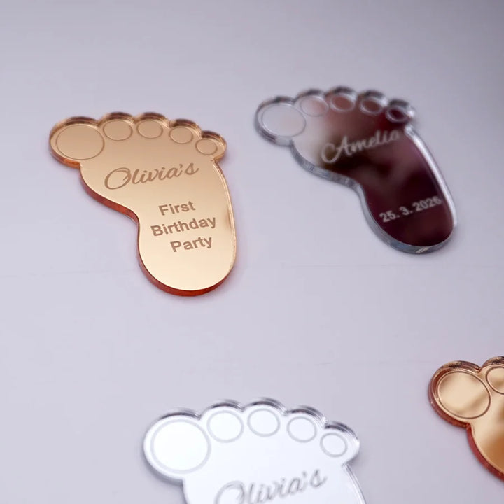Personalized Baby Footprint Mirror Acrylic Party Favor Custom Name First Birthday Baby Shower Decorations Keepsake Gift