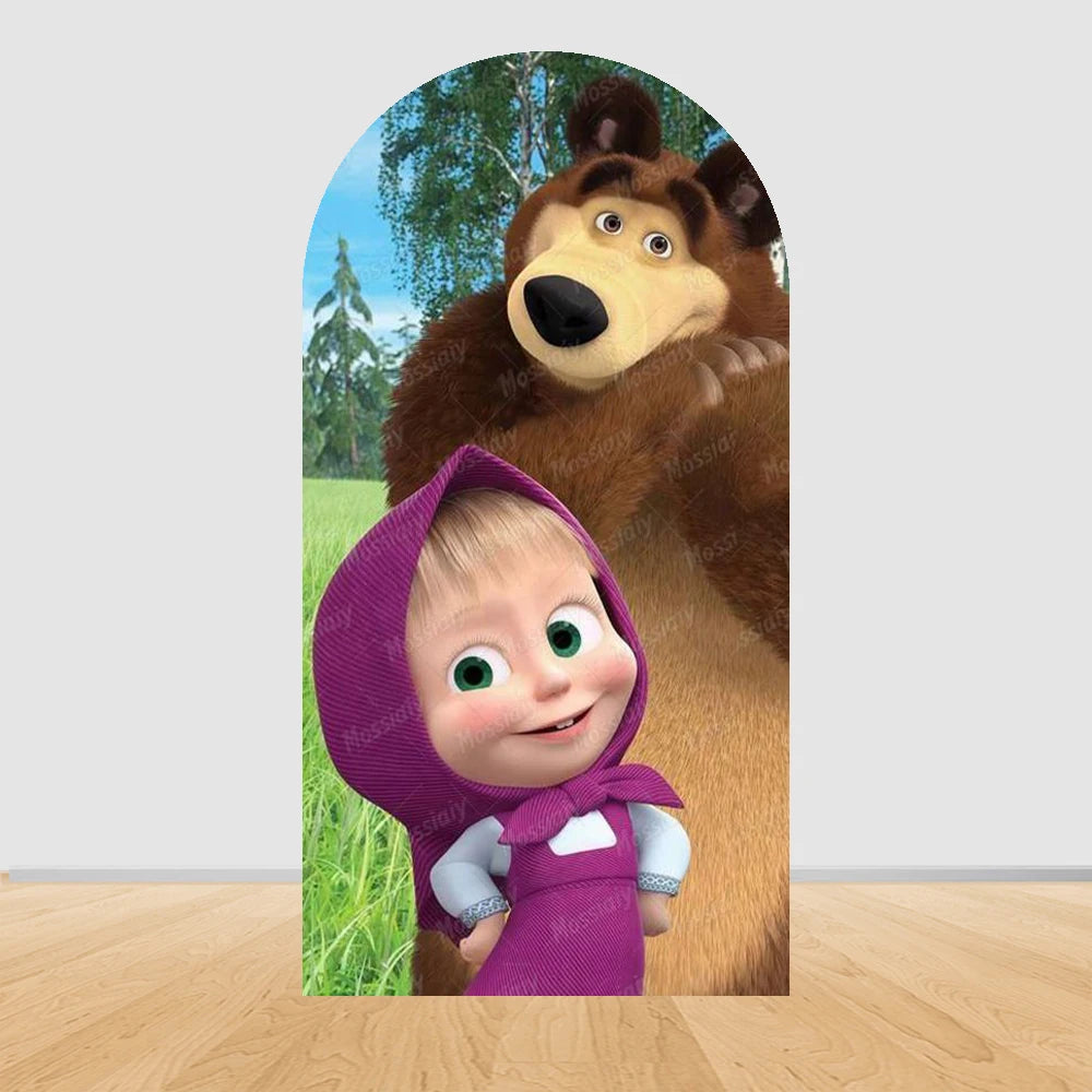 Children's Birthday Theme Arch Backdrop Girl and Bear Baby Shower Party Decor Kids Baptism Photo Photography Background Supplies