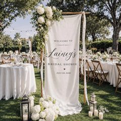 Personalized Bridal Shower Welcome Fabric Sign Boho Wedding Backdrop Banner Rustic Outdoor Engagement Party Bachelorette Decor