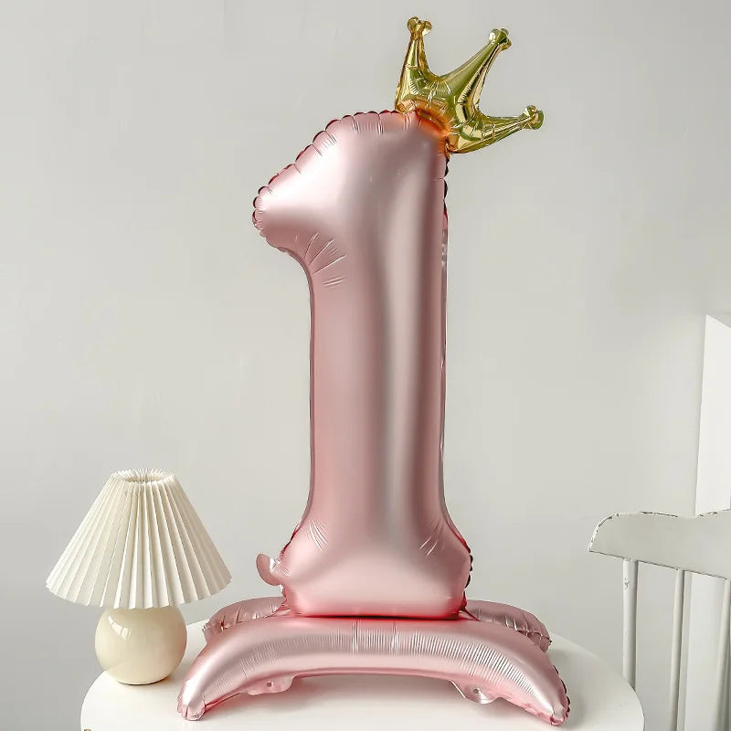 40inch Pink Blue Crown Number Foil Balloons Birthday Party Wedding Xmas Decoration Digital Ballon Kids Baby Shower Air Globos