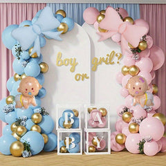 Gender Reveal Balloon Garland Kit with Bow & Baby Balloons - Chrome Metallic Latex for Baby Shower, Birthday Wedding Decor