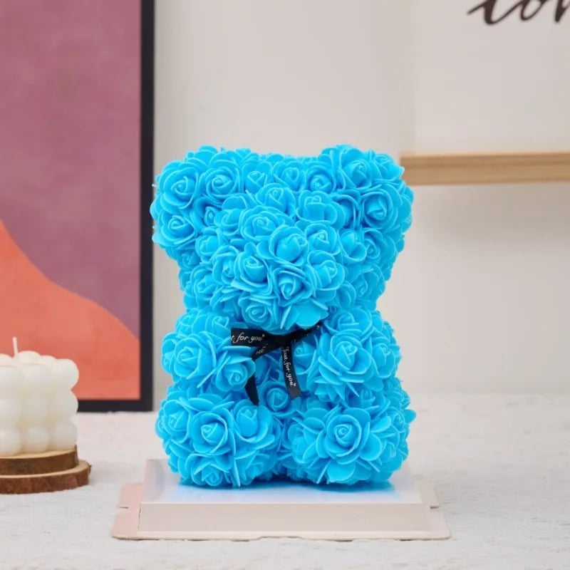 Home Romantic Valentine's Day Eternal Rose Bear, Christmas Wedding Floral Decoration Gift, Creative Rose Bear Hug Bear for Home