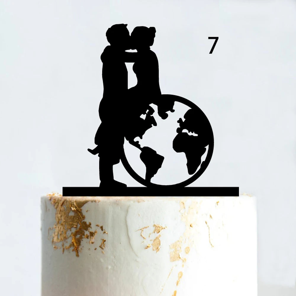 Mr & Mrs Travel Wedding Cake Topper World Map Bride Groom Acrylic Wood Voyage Wedding Theme Couples Anniversary Party Decoration