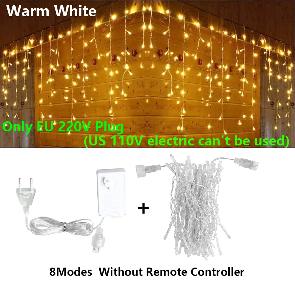 40M LED Curtain Icicle String Fairy Lights Garland Remote Outdoor For Christmas New Year Birthday Wedding Street Holiday Decor