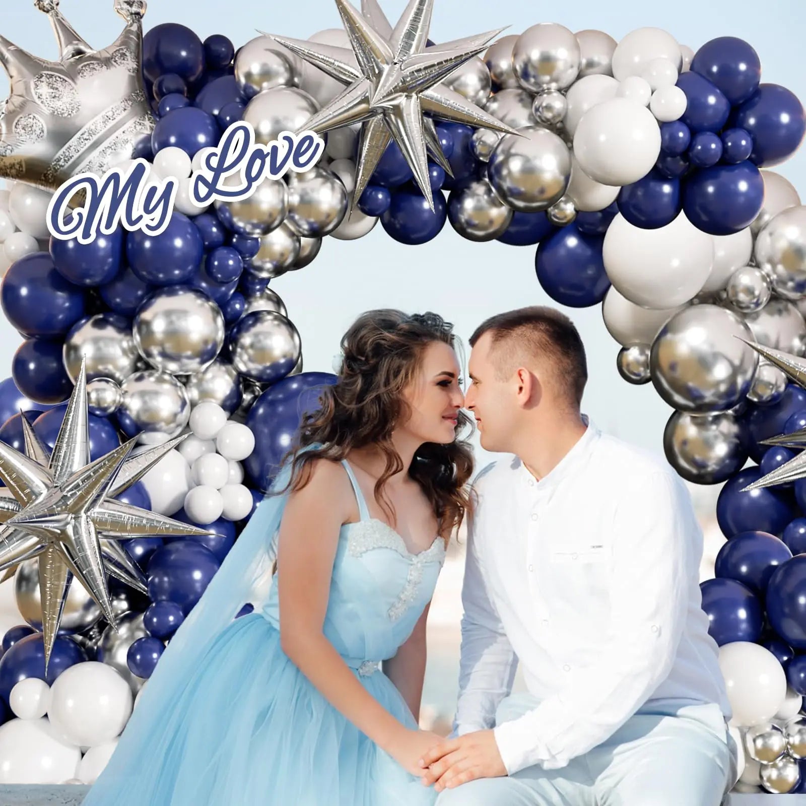 133Pcs Navy Blue and Silver Balloon Garland Arch Kit with Starburst-balloons for Graduation Wedding Anniversary Birthday Decor