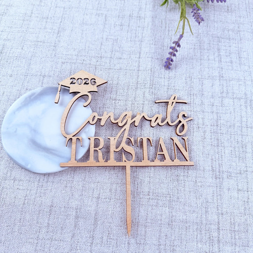 Personalized Congrats Grad Cake Topper Custom Name Graduation Cap Cake Decoration for High School & College Graduation Party