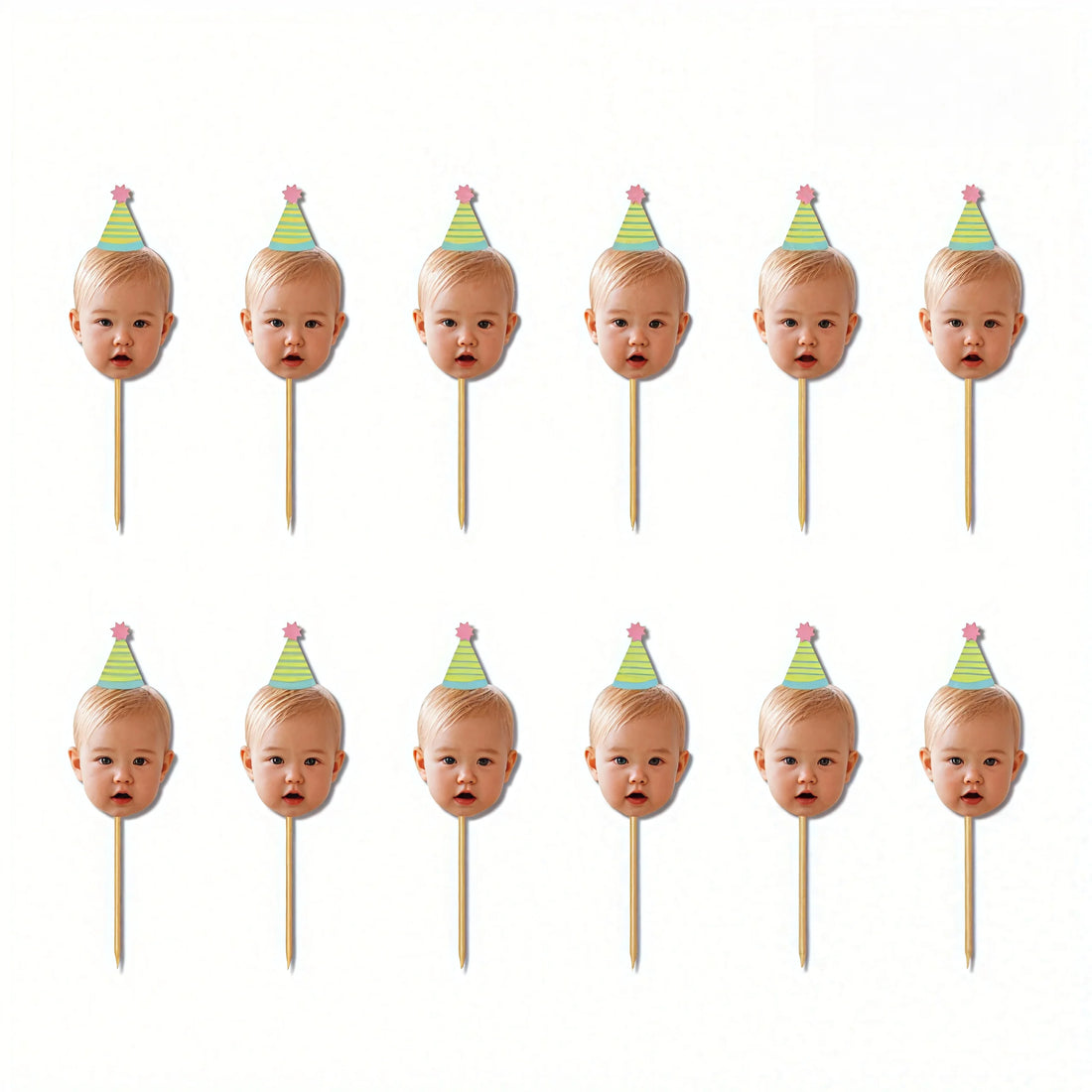 Personalized Face Cake Picks with Party Hats