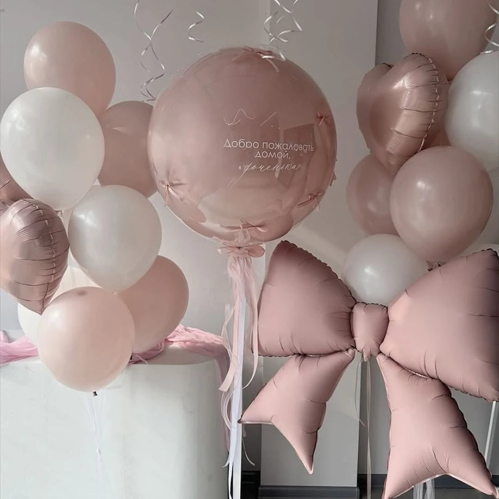 Pink Bow Love Balloon Set Transparent BOBO Balloon Pink Ribbon Bow for Birthday Wedding Shower Mother's Day Balloon Decoration