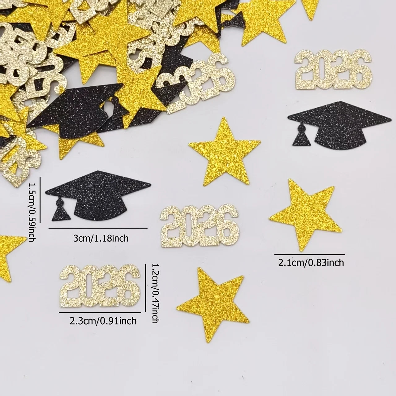 100pcs Graduation Party Confetti – 2026 Doctor Hat & Star 3 Styles Mixed, Table Decoration for Graduation Season Events