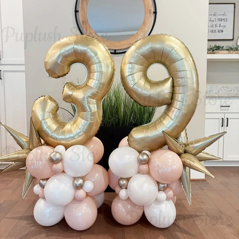 40inch Light Gold Number Balloons Champagne Gold Large Number 0-9 Foil Balloons for Anniversary New Year Birthday Party Decor