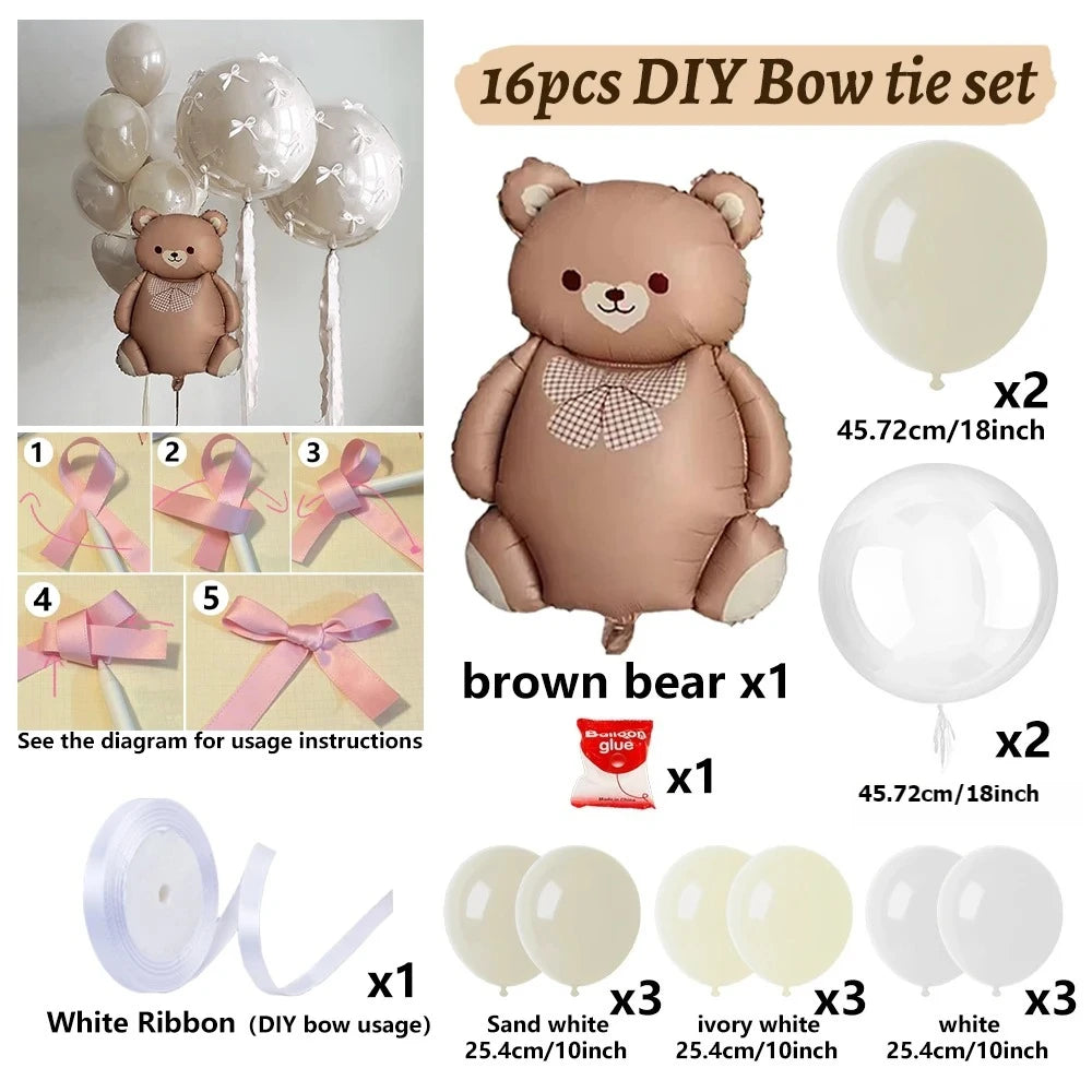 Cartoon Bear Transparent Bobo Balloon Set DIY Bow