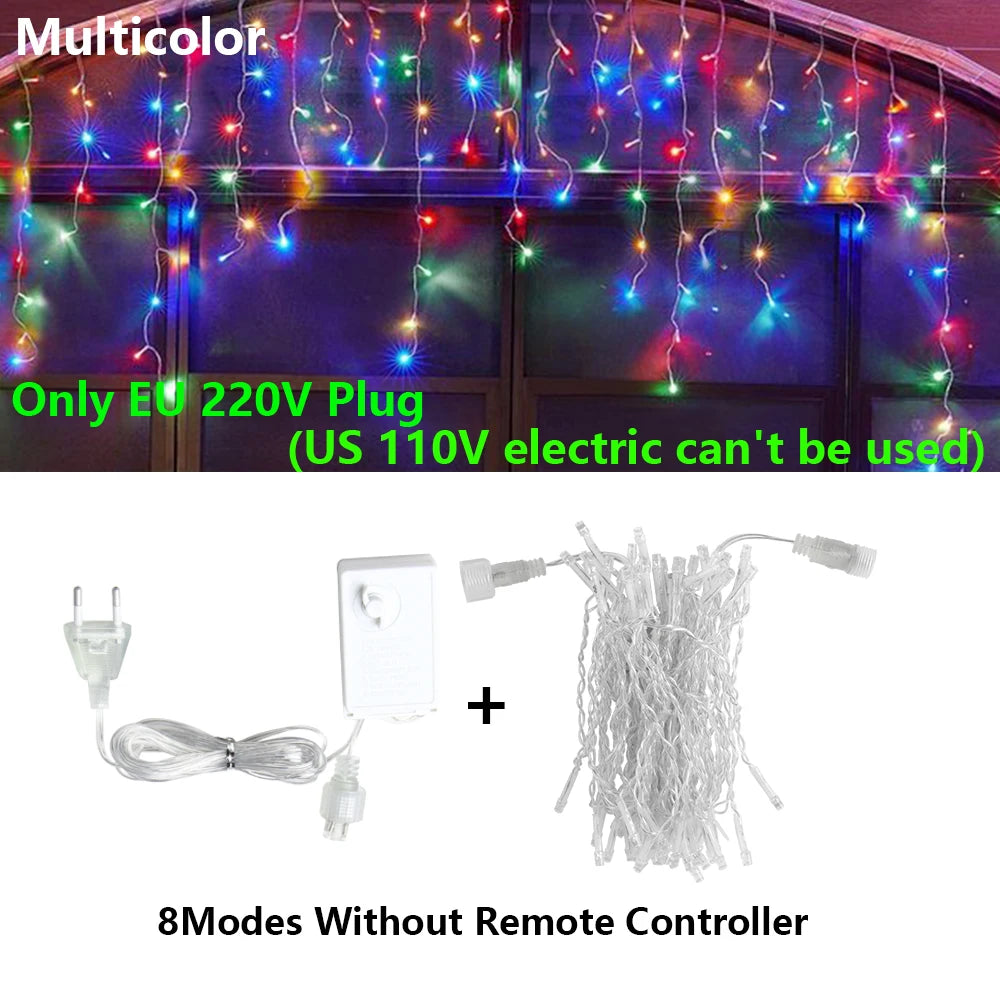 40M LED Curtain Icicle String Fairy Lights Garland Remote Outdoor For Christmas New Year Birthday Wedding Street Holiday Decor