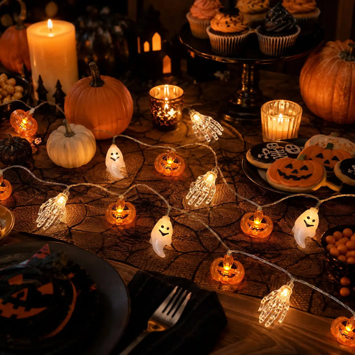 1pc 10/20/40 LED Halloween Pumpkin Ghost Skeleton Hand String Lights Battery Powered Fairy Lights For Home Party House Decor