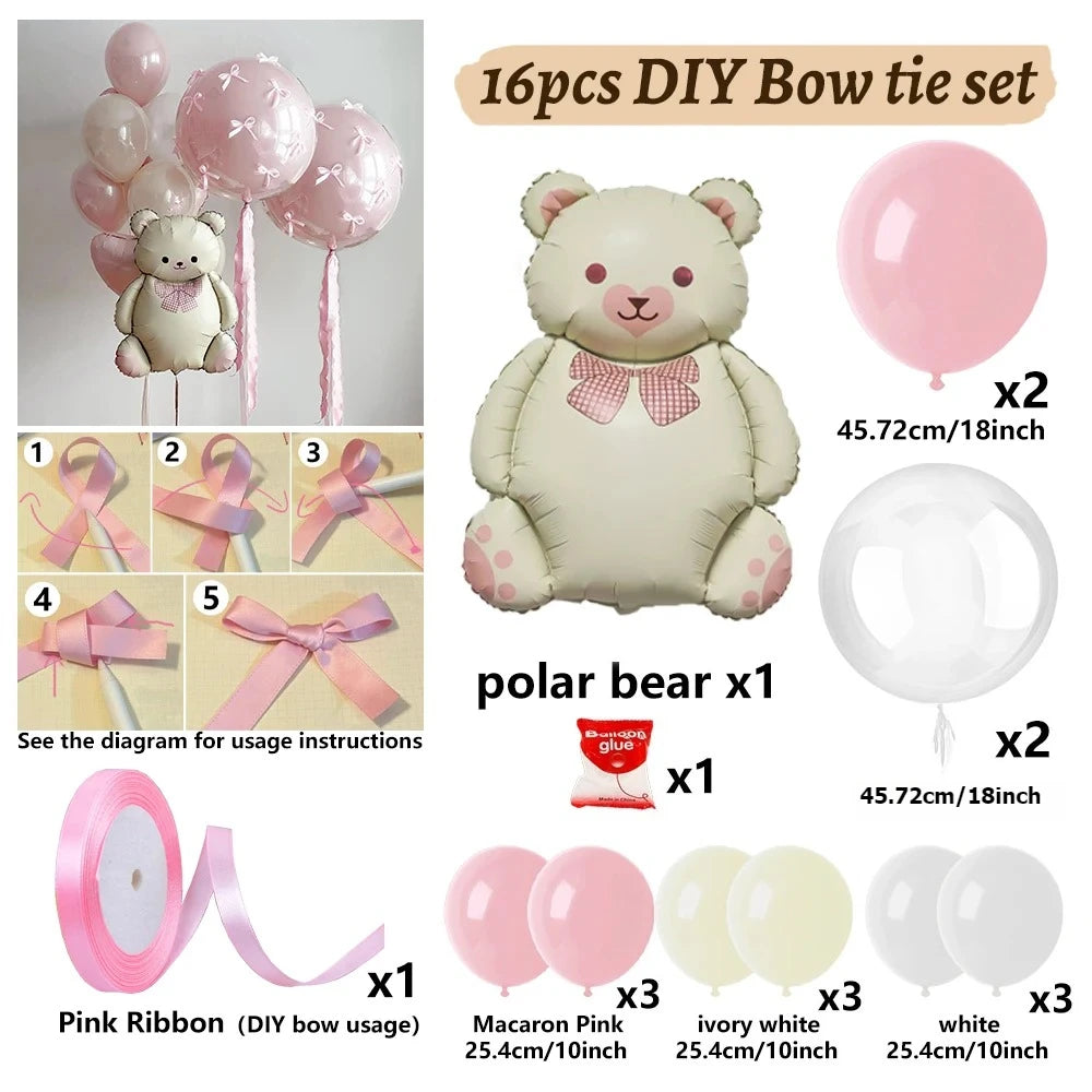 Cartoon Bear Transparent Bobo Balloon Set DIY Bow