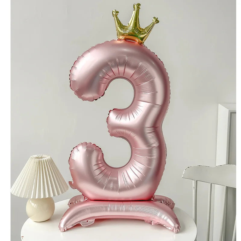 40inch Pink Blue Crown Number Foil Balloons Birthday Party Wedding Xmas Decoration Digital Ballon Kids Baby Shower Air Globos