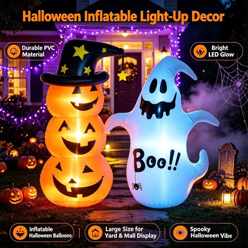 Halloween Inflatable LED Pumpkin & Ghost Outdoor Decoration Set