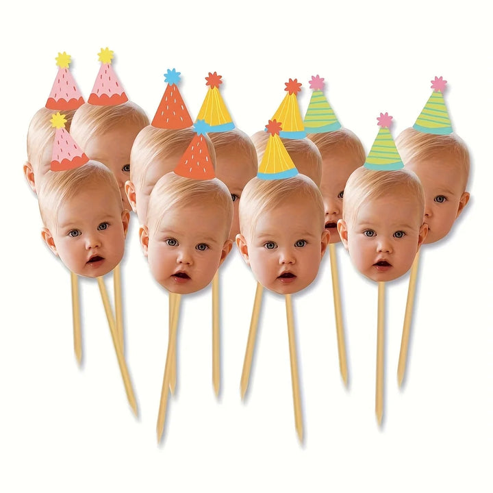 Personalized Face Cake Picks with Party Hats
