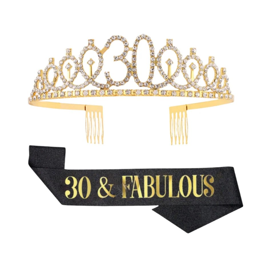 Birthday Tiara Crown Sash Women Girls 30Th 40Th 50Th 60Th 70Th 80Th Fabulous Happy Birthday Party Decoration Favor Gifts