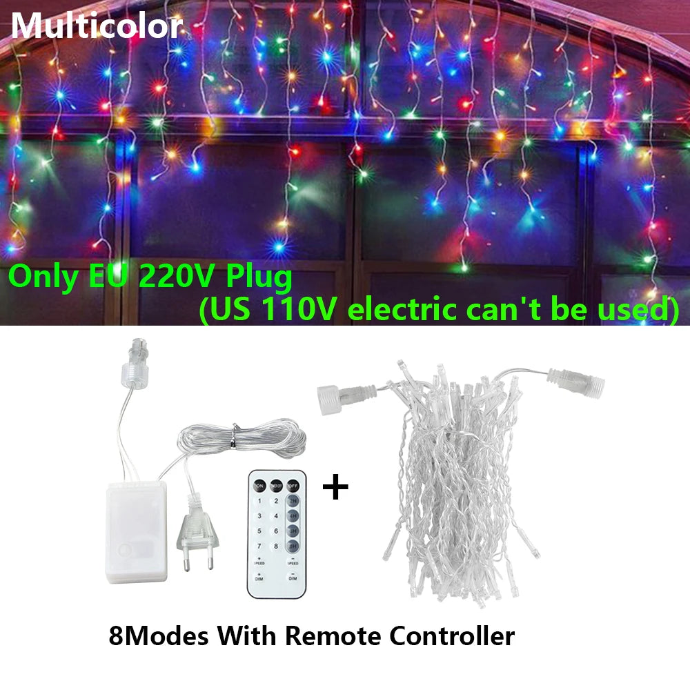 40M LED Curtain Icicle String Fairy Lights Garland Remote Outdoor For Christmas New Year Birthday Wedding Street Holiday Decor