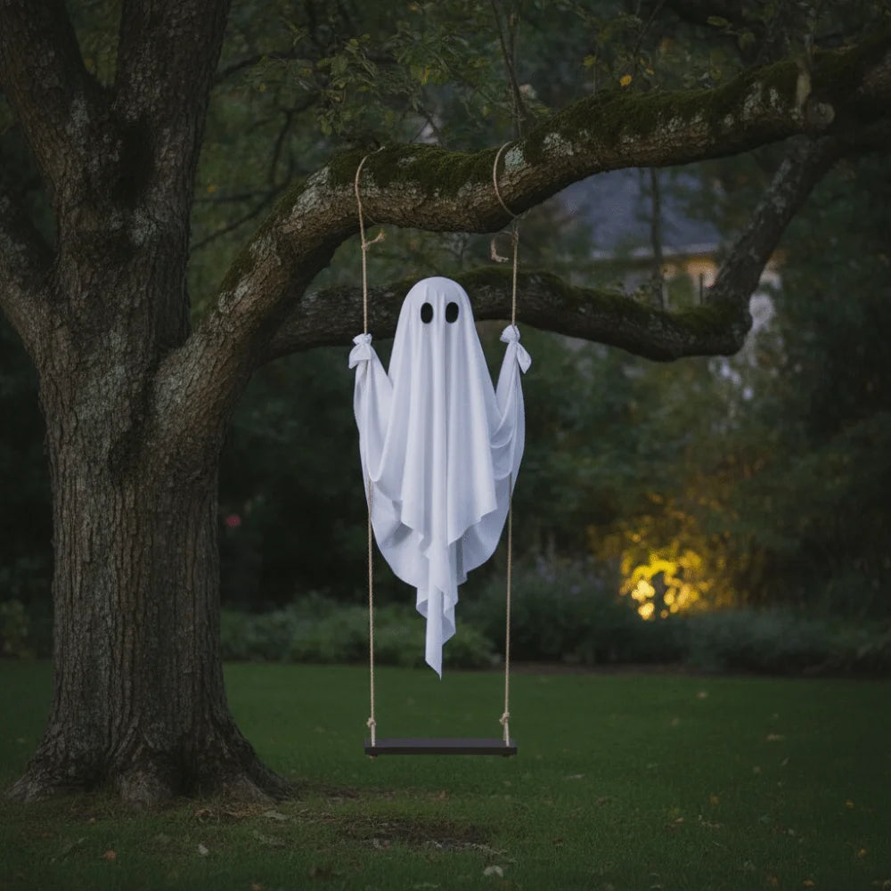 Halloween Hanging Swing Ghost with LED Lights & Remote Control