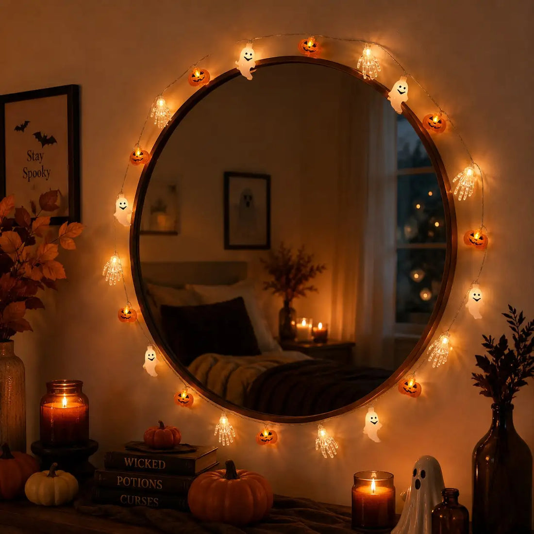1pc 10/20/40 LED Halloween Pumpkin Ghost Skeleton Hand String Lights Battery Powered Fairy Lights For Home Party House Decor