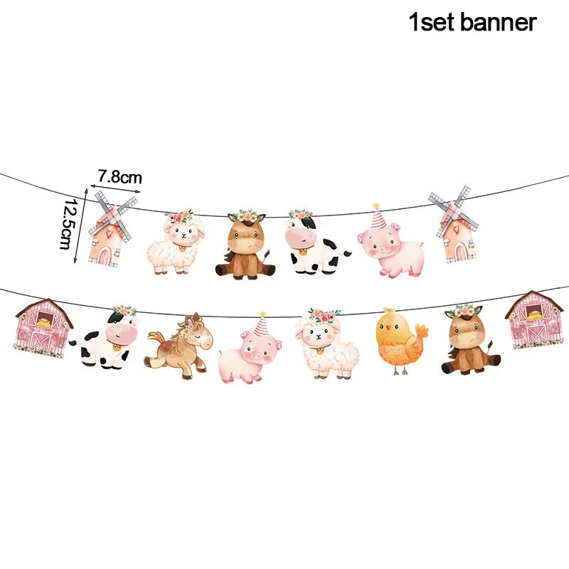 Pink Farm Animals Party Tableware & Decoration Set